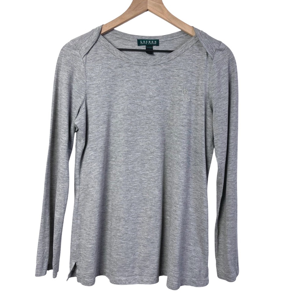 Lauren Ralph Lauren Minimalist Gray Long Sleeve Subtle Stripes Medium